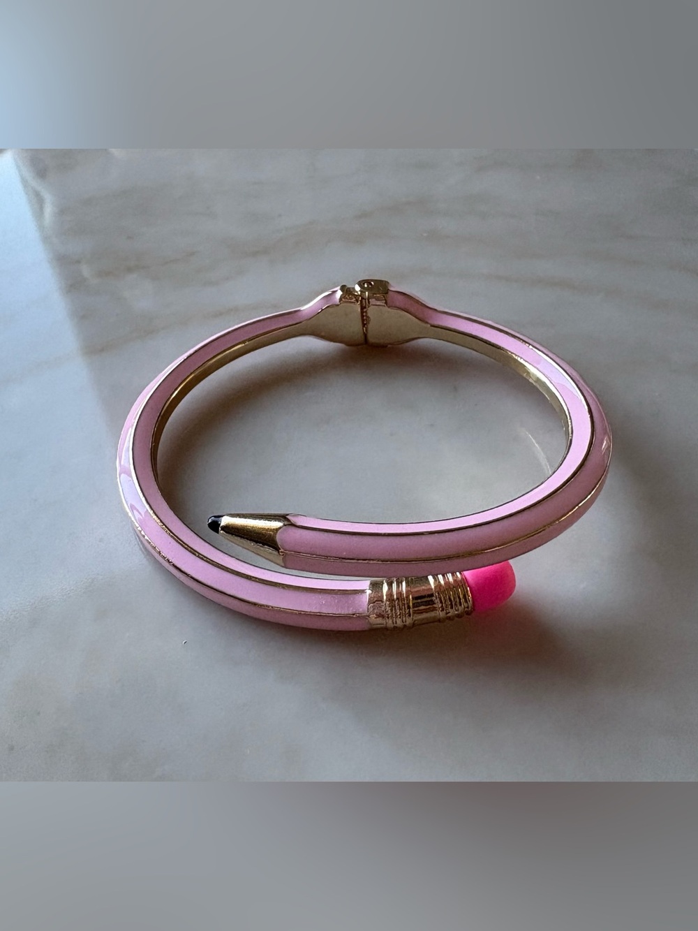 Teacher school Pink Pencil Bracelet Bangle with Gold Accents - Women Jewelry